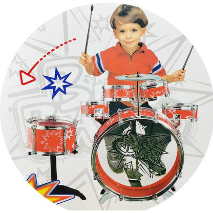 11-Piece Kids Starter Drum Set with Bass Drum, Tom Drums, Snare, Cymbal, Stool, Drumsticks - Red