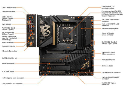 MEG Z690 ACE DDR5 LGA 1700 Intel Z690 SATA 6Gb/S Extended ATX Intel Motherboard